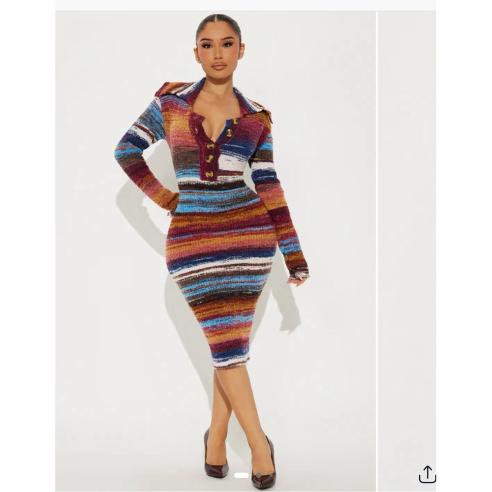Fashion Nova Bridgette Multicolor Striped Knit Dress